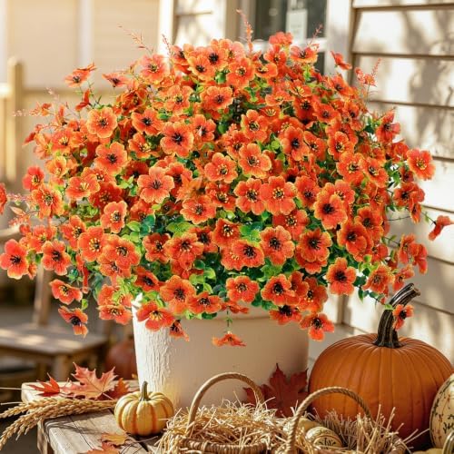 SHareconn 48Pcs Artificial Fall Flowers UV Resistant Fake Mums for Outdoors
