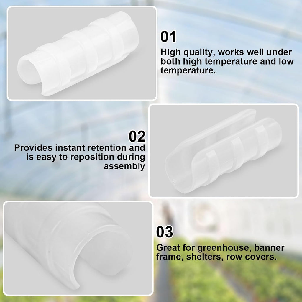 80PCS 3/4 inch Greenhouse Clips White Greenhouse Clamps | Plastic Clamps Garden Buildings Tube Clips for PVC Pipe