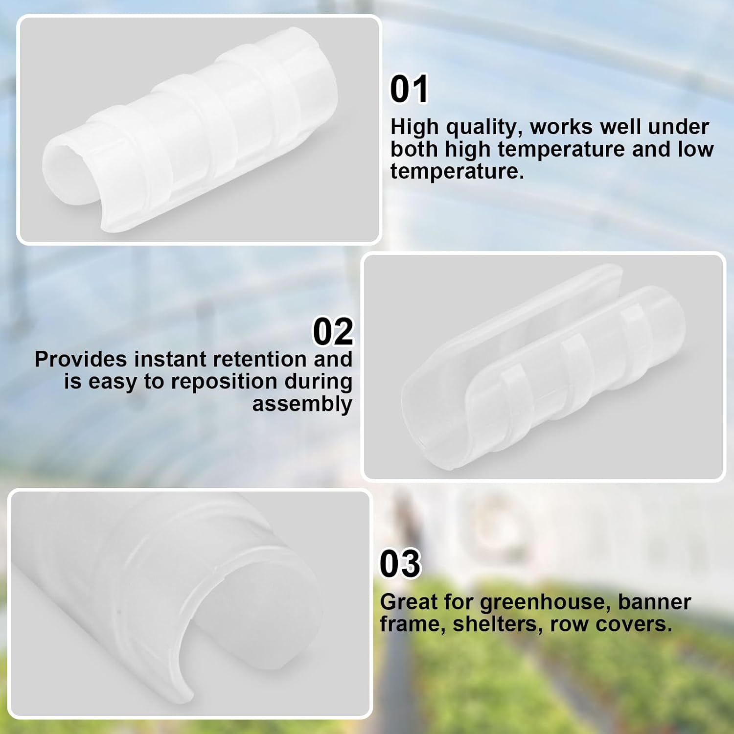 80PCS 1/2 inch PVC Greenhouse Clips Plastic Greenhouse Clamps | Plastic Clamps Garden Buildings Tube Clips for PVC Pipe