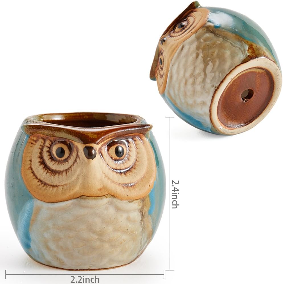Owl Pot Ceramic Flowing Glaze Base Serial Set Succulent Plant Pot Cactus Plant Pot Flower Pot Container Planter with
