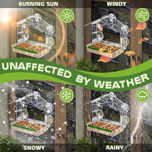 Window Bird Feeder for Outdoors, Clear Bird Feeders with 5 Extra Strong Suction Cups, Sturdy and Durable Bird House for Window Viewing Outside, Garden Decor Gifts for Bird Lover, 2 Pack