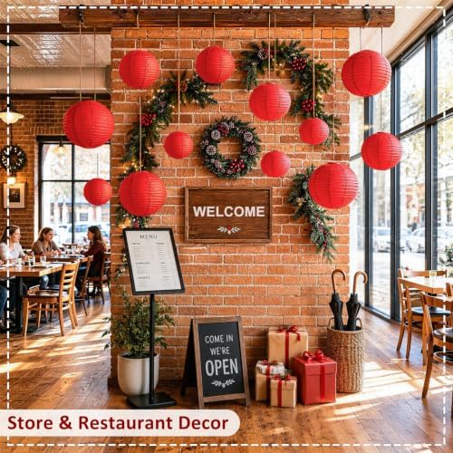 Red Paper Lanterns, 12Pcs 6-10 Inch Round Hanging Party Decorations