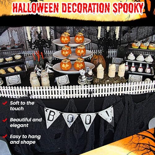 (30 x 420 in. Halloween Creepy Cloth, Spooky Giant Cheese Cloth Tapestry for Halloween Party Supplies Decorations Outdoor Yard Home Wall Decor, Black
