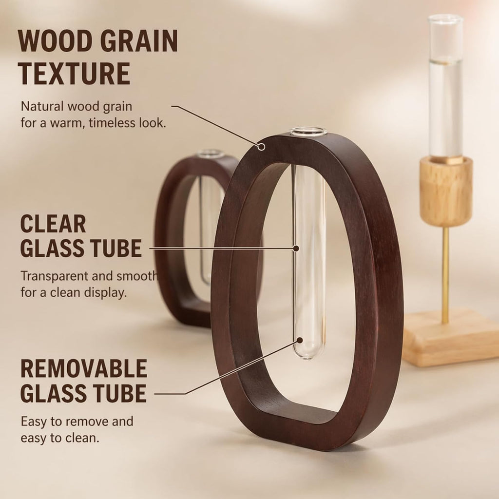 Walnut Wood Propagation Station Set of 3 Hydroponic Test Tube Vases Solid Wood Frame Glass Test Tube Vase Plant Station
