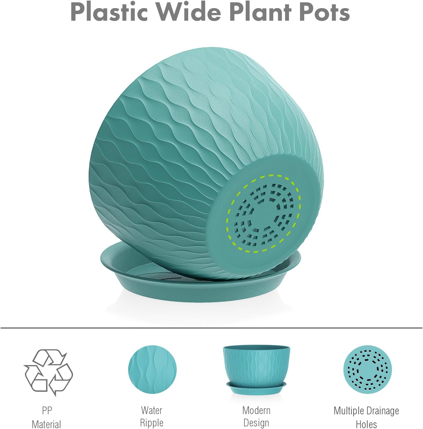 Meowell Large Plant Pots 12/10/9 inch, 3 Pack Big Flower Pots for Outdoor Indoor Plants with Water Ripples, Wide