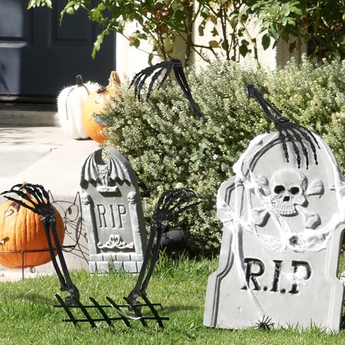 Halloween Realistic Skeleton Stakes Zombie Ghost Arm Stake Severed Plastic Skeleton Hands Yard Signs for Halloween Props Decorations (4 Pcs Black)