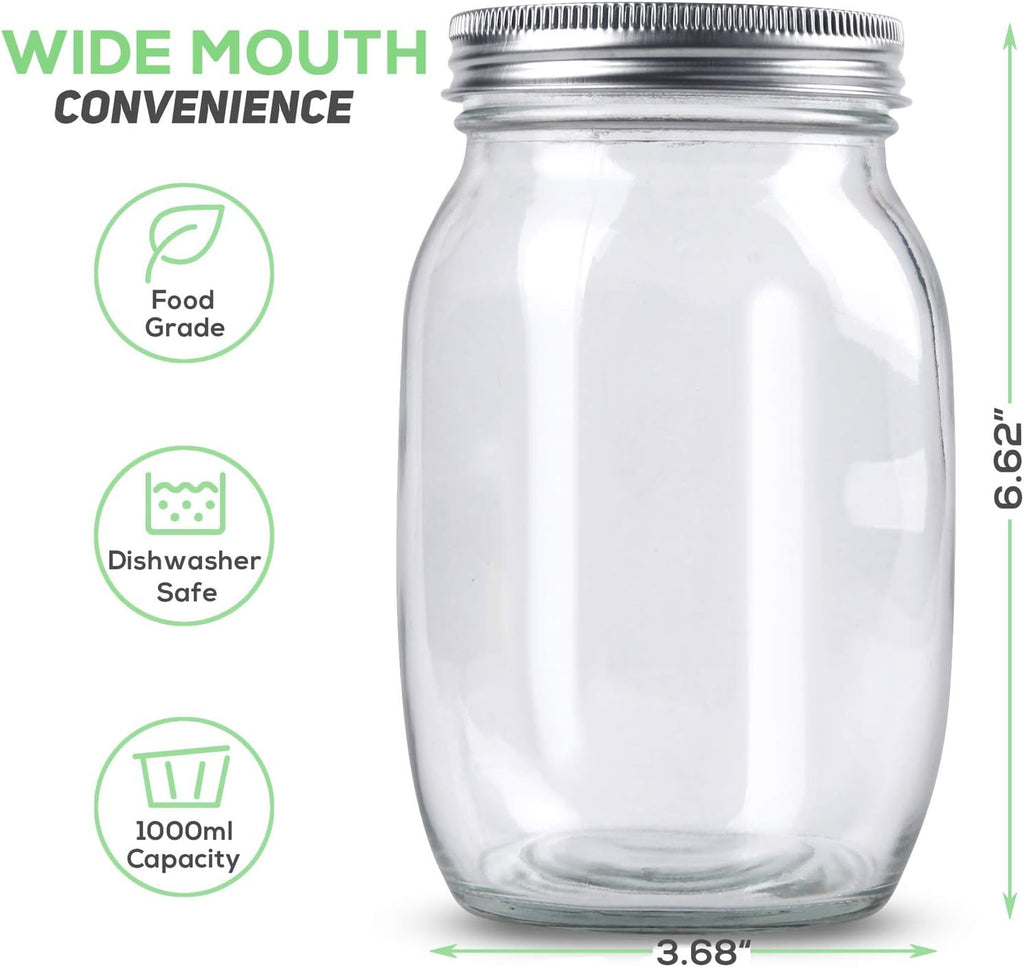 Sprouting Jar Kit-2 Wide Mouth Quart Mason Jars with 316 Stainless Steel Screen Sprout Lids,Melamine Tray,Stand and