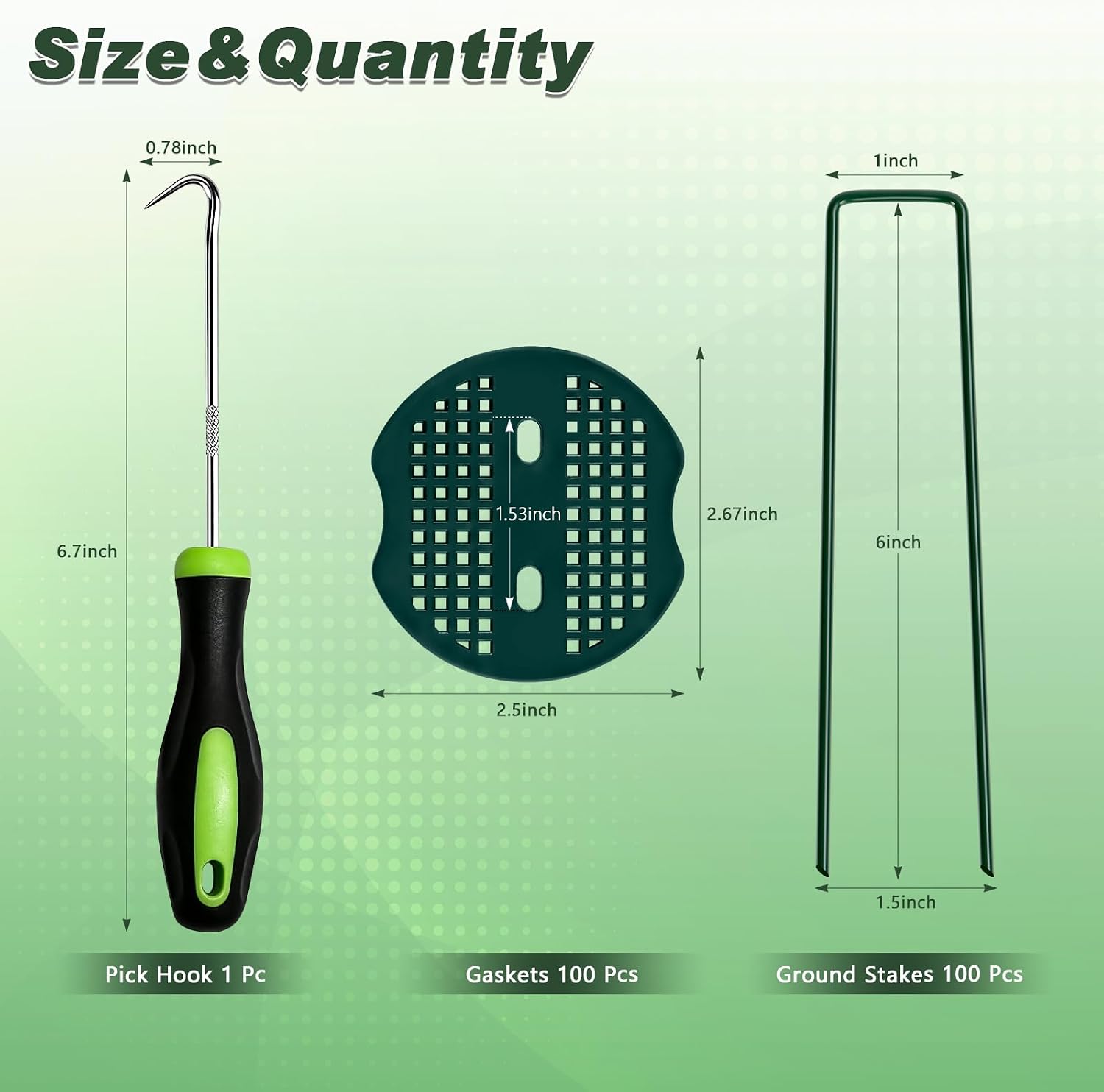 6 Inch 100 Pcs Galvanized Landscape Staples 100 Pcs Gaskets Pick Hook Garden Stakes 11 Gauge Anti-Rust Landscaping