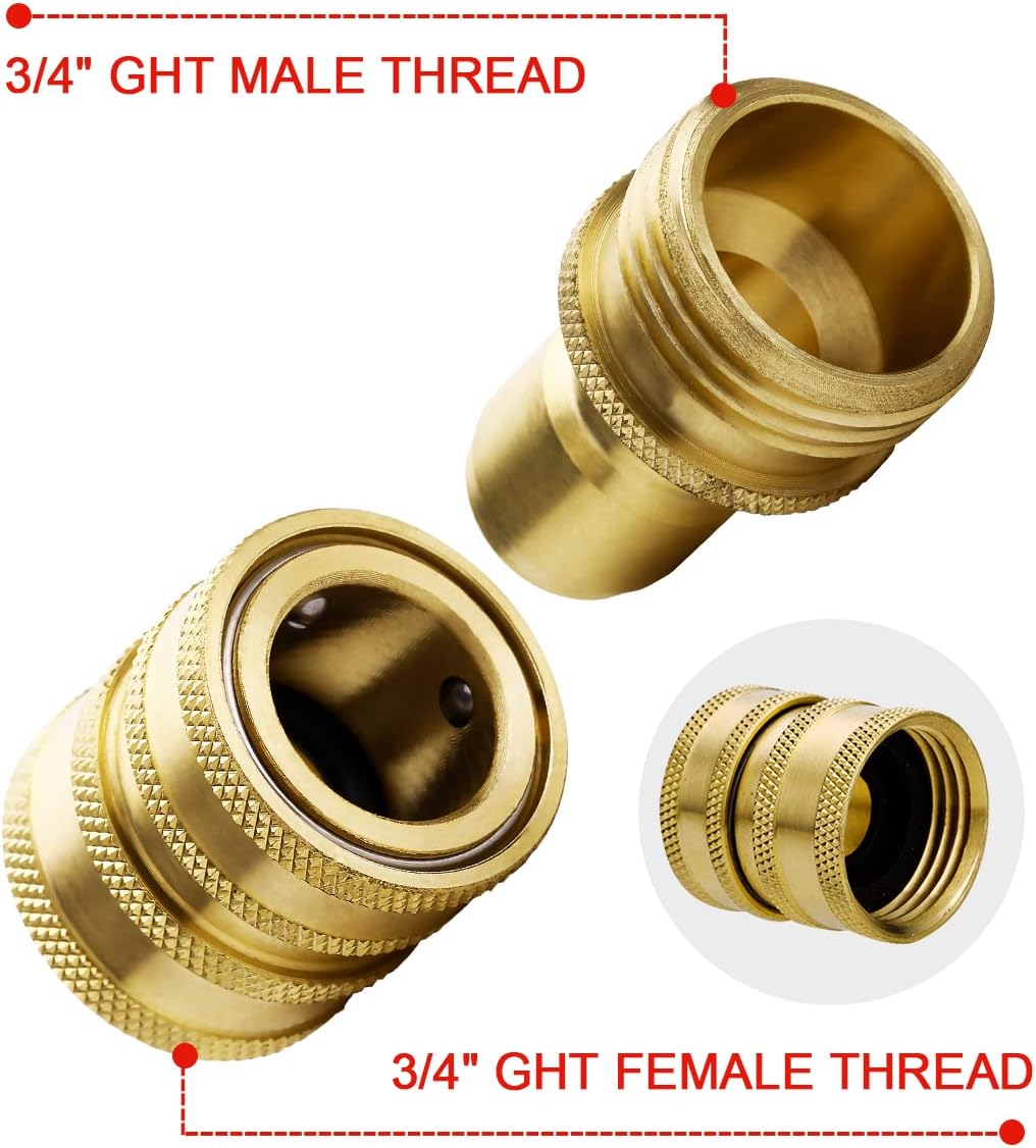 YAMATIC Brass Garden Hose Quick Connect Fittings, 3/4" Thread (4 PACK) | Heavy Duty Solid Brass Fittings, Durability