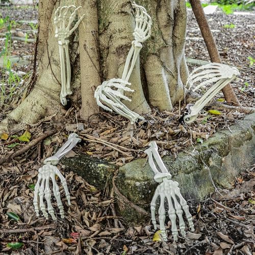 Halloween Realistic Skeleton Stakes Zombie Ghost Arm Stake Severed Plastic Skeleton Hands Yard Signs for Lawn Stakes Garden Halloween Props Decoration(10 Pcs White)