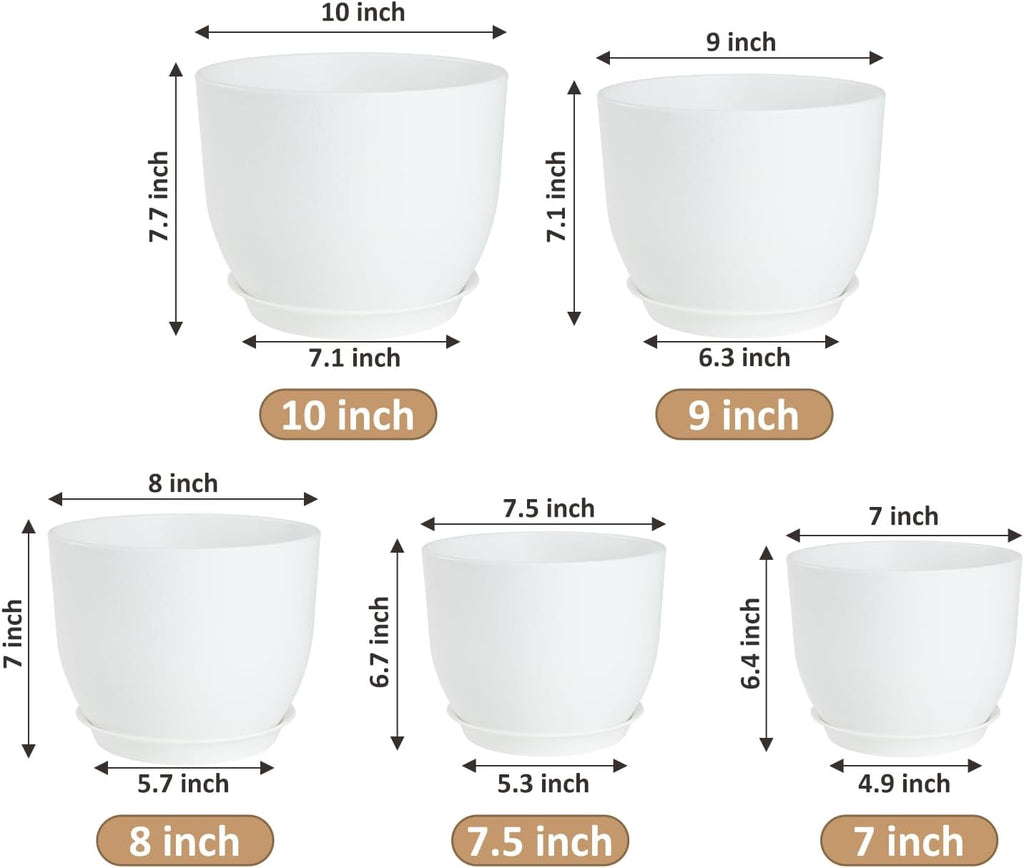 YNNICO Plant Pots 10/9/8/7.5/7 inch Flower Pots with Multi Mesh Drainage Holes, Planters for Indoor Outdoor Garden