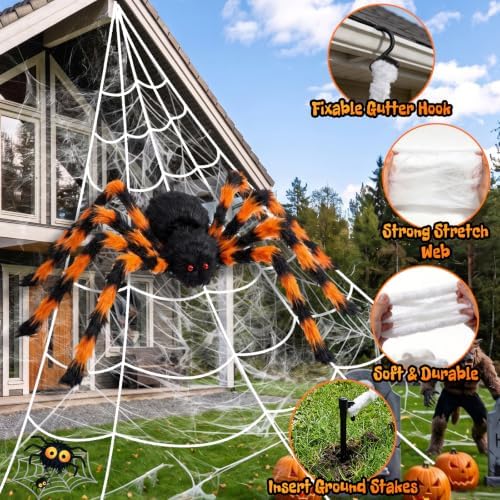 Halloween Decorations Outdoor Spider Webs:1Pcs Giant Spiders-Outdoor Use