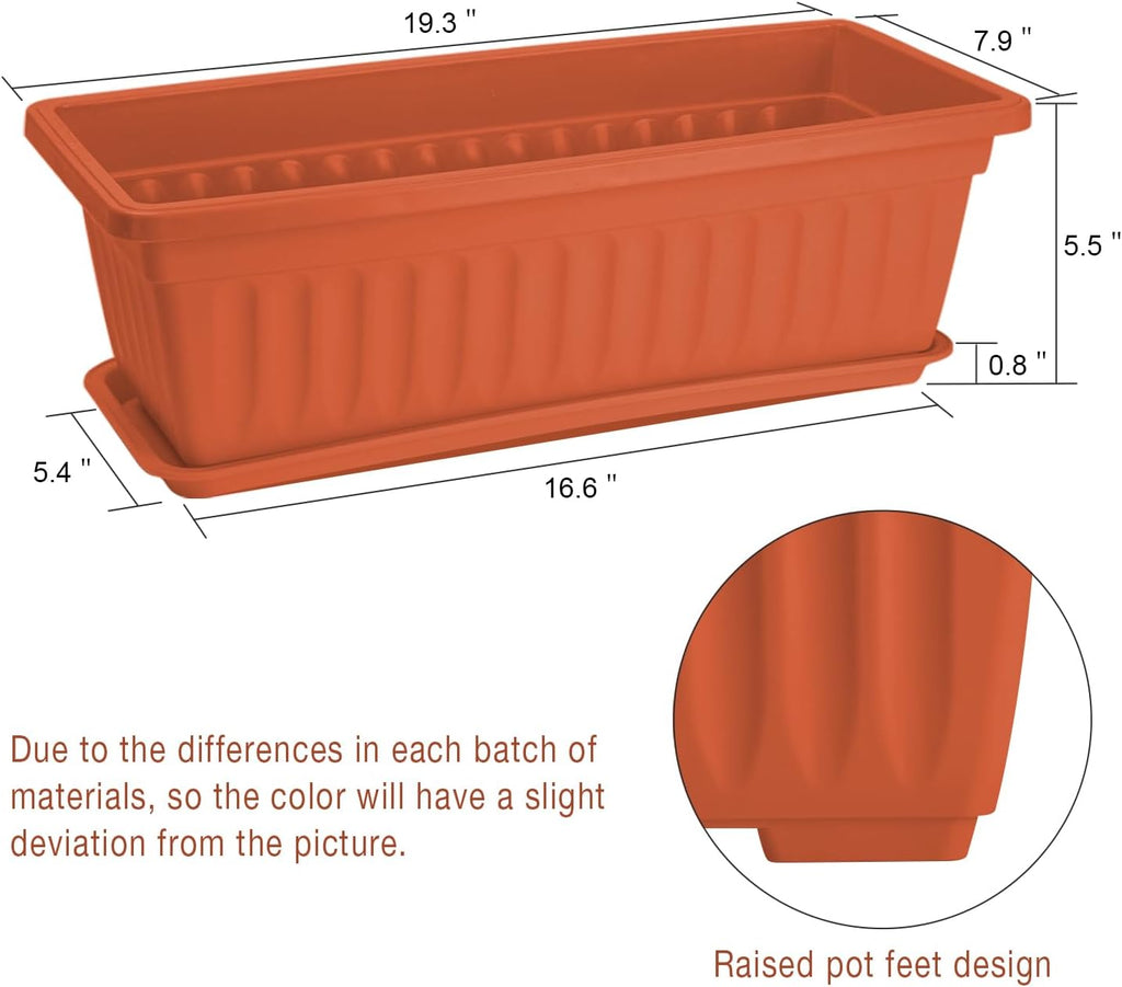 HOXHA 6 Pcs Window Box Planter, 17" Rectangular Planter Box, Brick Red | Sturdy Plastic Planter Boxes, Outdoor Indoor