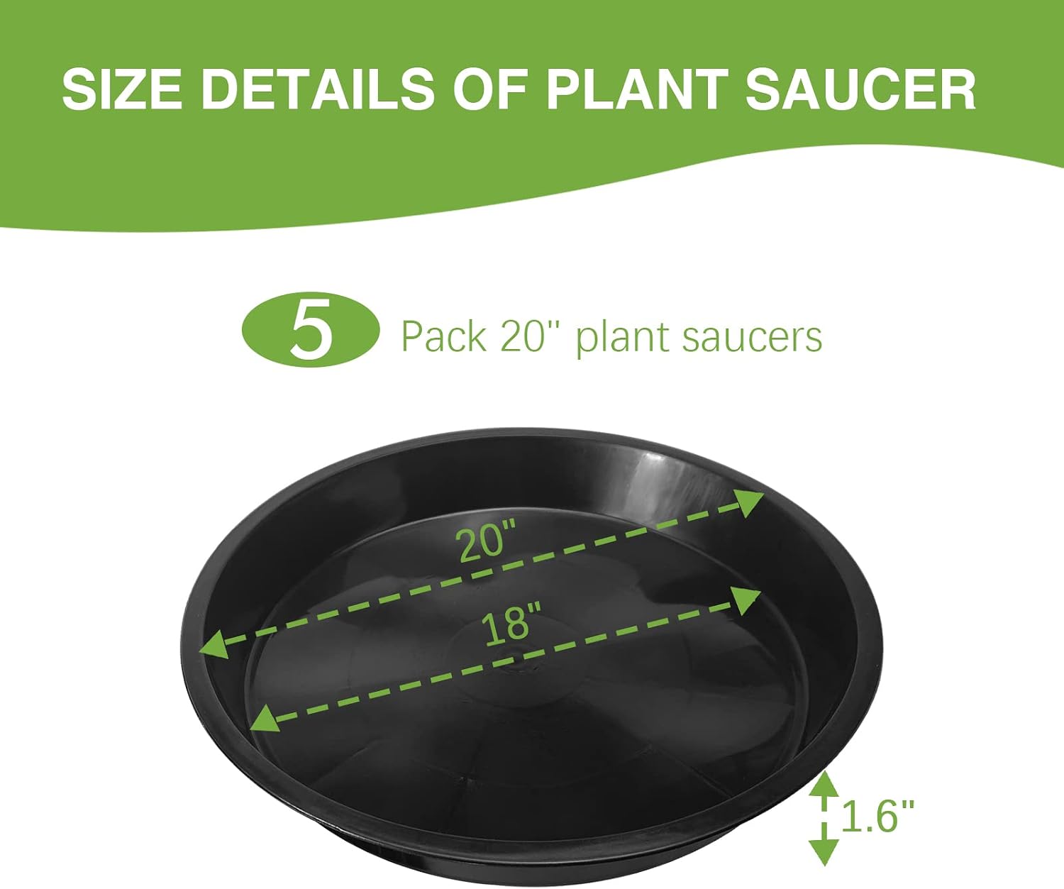 OUPSAUI 5 Pack 4 10 12 14 16 18 20 22 Inch Plant Saucer, Plant Trays for Pots, Large Plastic Plant Saucers for Indoors