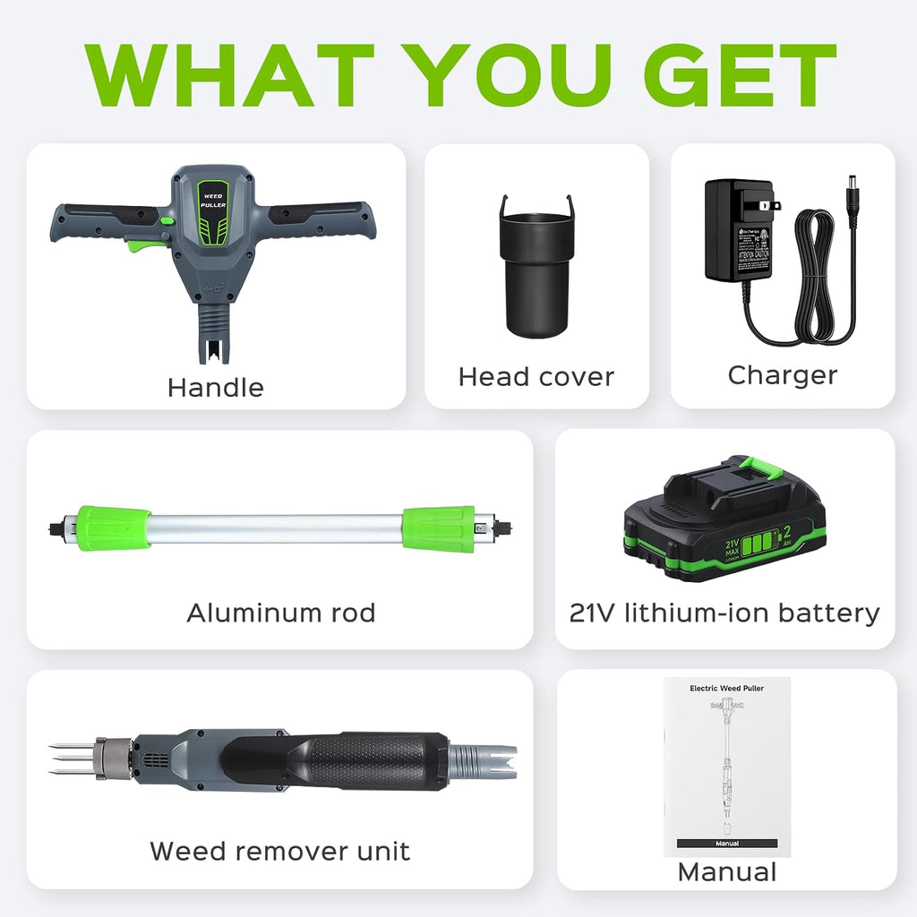 Weed Puller Tool, 21V Powerful Garden Tools Electric Weeding Tool | Gardening Tools Weeder Tool with 2.0Ah Battery and