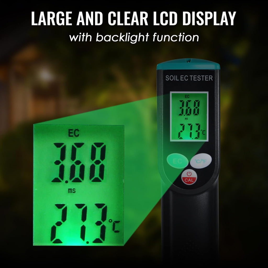 Soil EC & Temperature Meter, 2-in-1 Waterproof Digital Soil Tester with ATC, High Accuracy EC Sensor for Soil