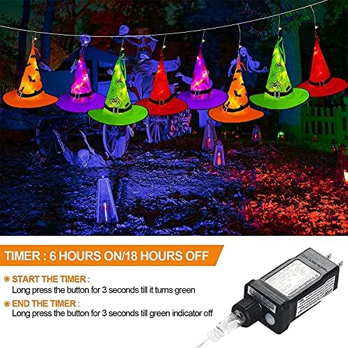 MZD8391 44FT 104LED Halloween Decoration, 8PC Lighted Hanging Witch Hats