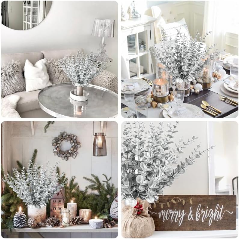RECUTMS 36Pc Artificial Silver Eucalyptus Leave Stems 14.6in Christmas Pick