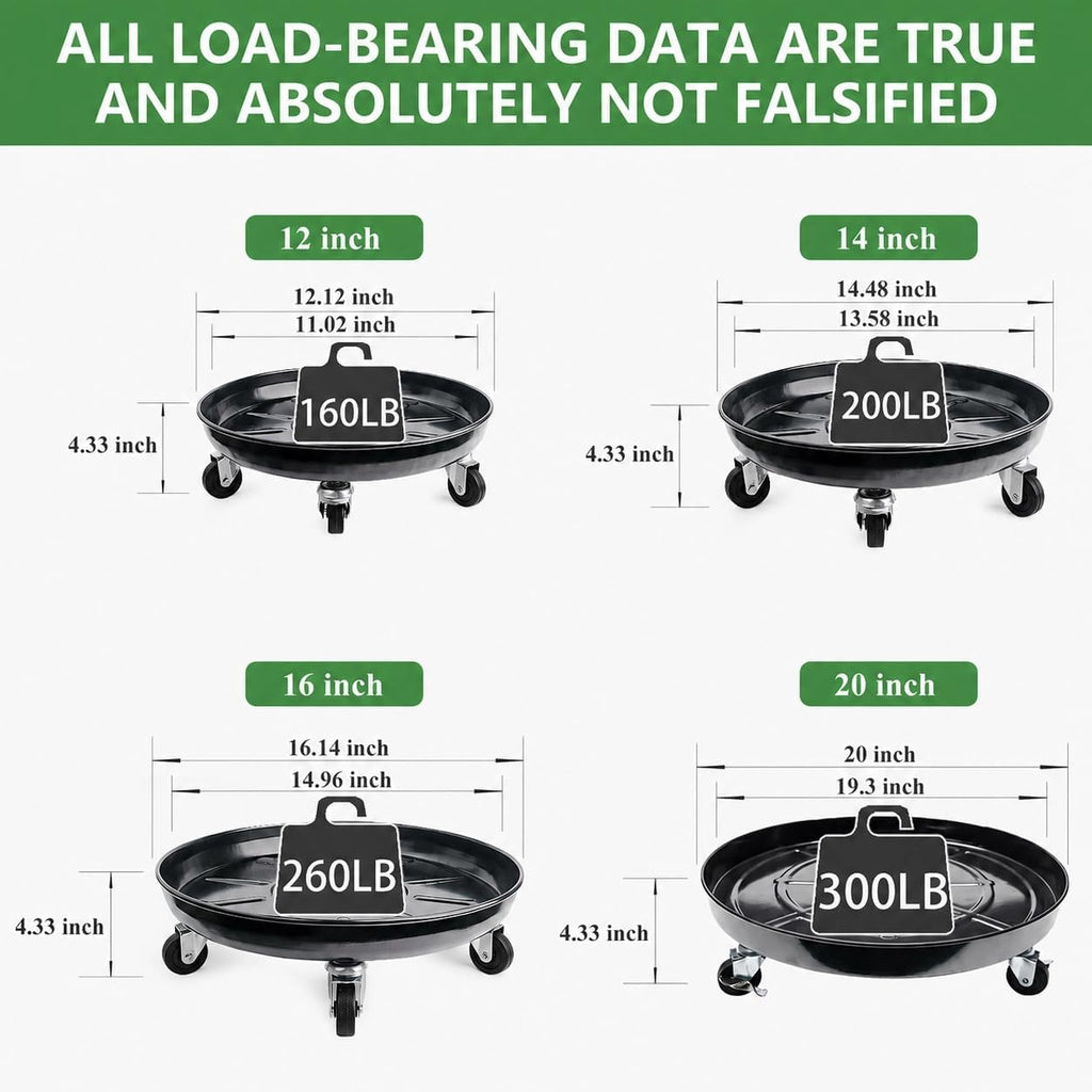 3 Pack Metal Plant Caddy with Wheels 12 Inch Black, Round Rolling Heavy Duty Plant Dolly, Heavy Plant Pot Mover