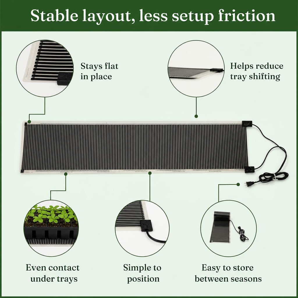 Seedling Heat Mat 11 in x 44 in, Fits 4 ft Wire Shelves, Even Heat | Made in USA, Plant Warming Pad, Helps Warms