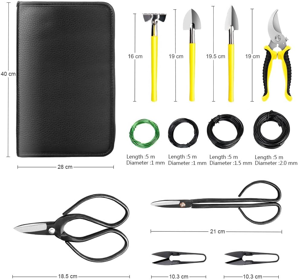 Bonsai Tools Set 13Pcs, Bonsai Essentials with PU Leather Bag, High Carbon Steel Succulent Trimming Kit, for Pruning
