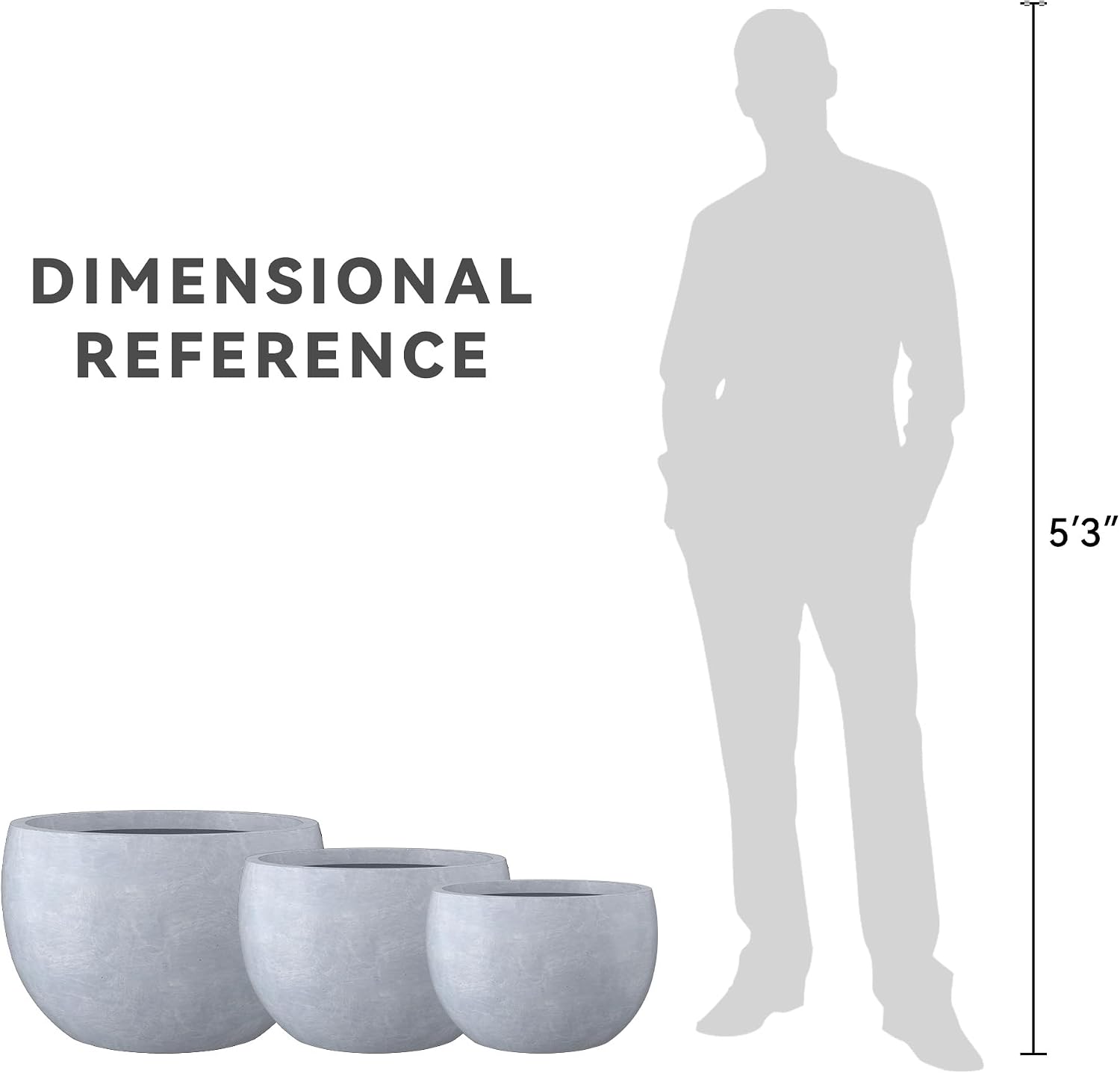 Kante Set of 3 Blue Gray Concrete Bowl Planters 20" 15.7" 11.8" Dia | Drainage for Outdoor, Rubber Plug for Indoor