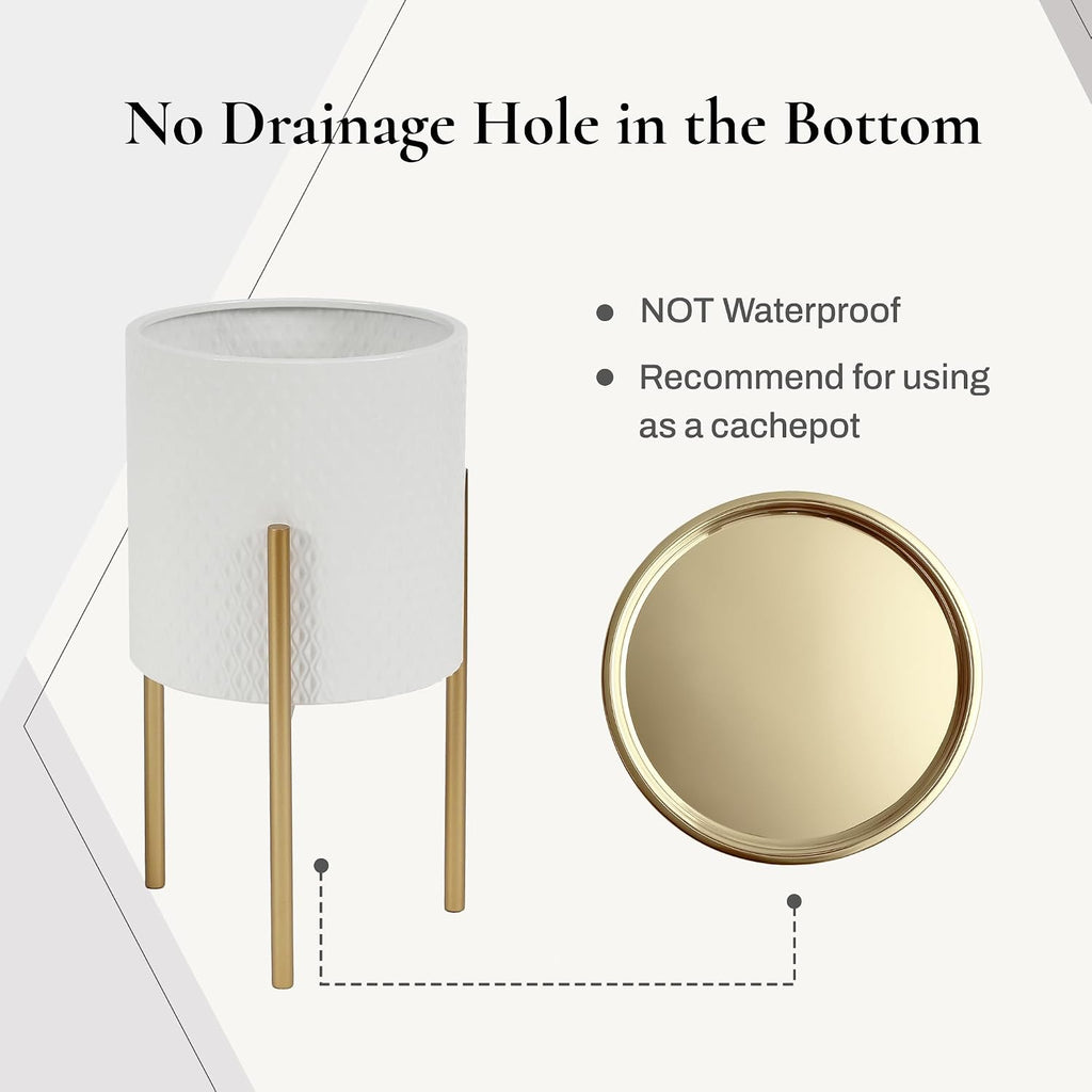 LuxenHome Indoor Planters, Set of 2 White Planter with Gold Metal Stand | Planters for Indoor Plant, Indoor Plant Pots