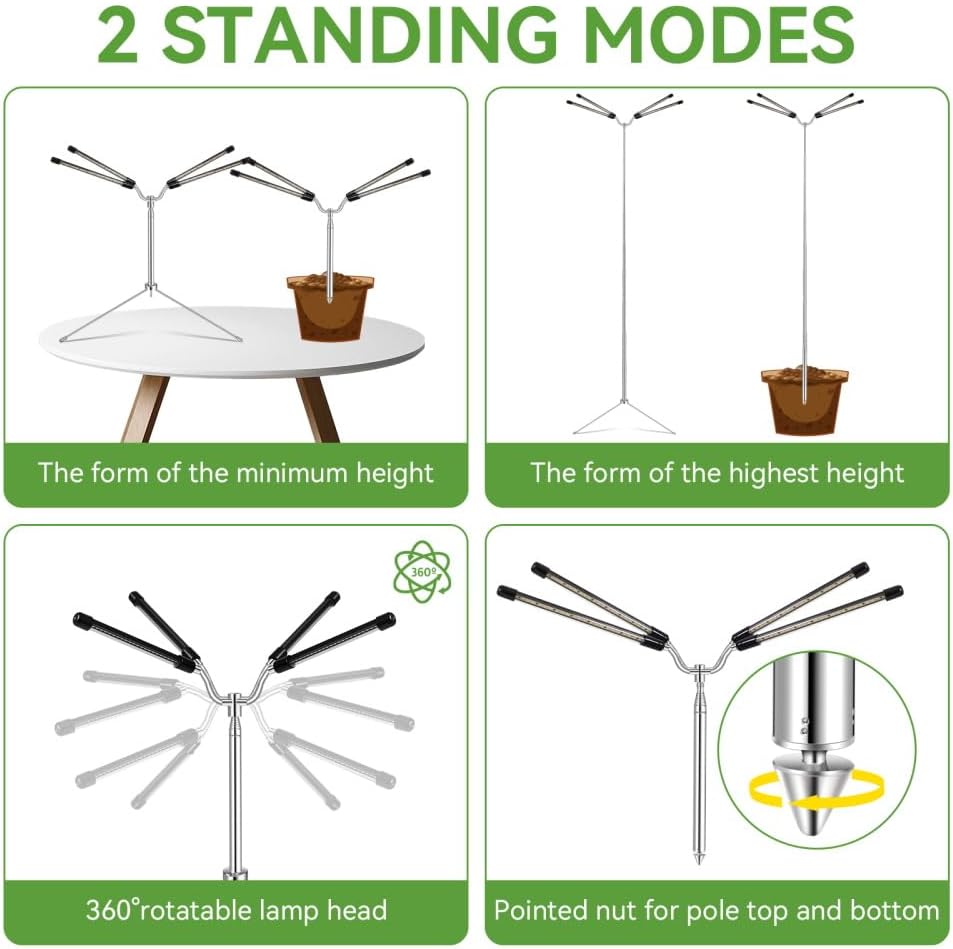Grow Lights for Indoor Plants Full Spectrum,15-62 Inches Height Adjustable Dsektop and Standing Plant Growing Lights