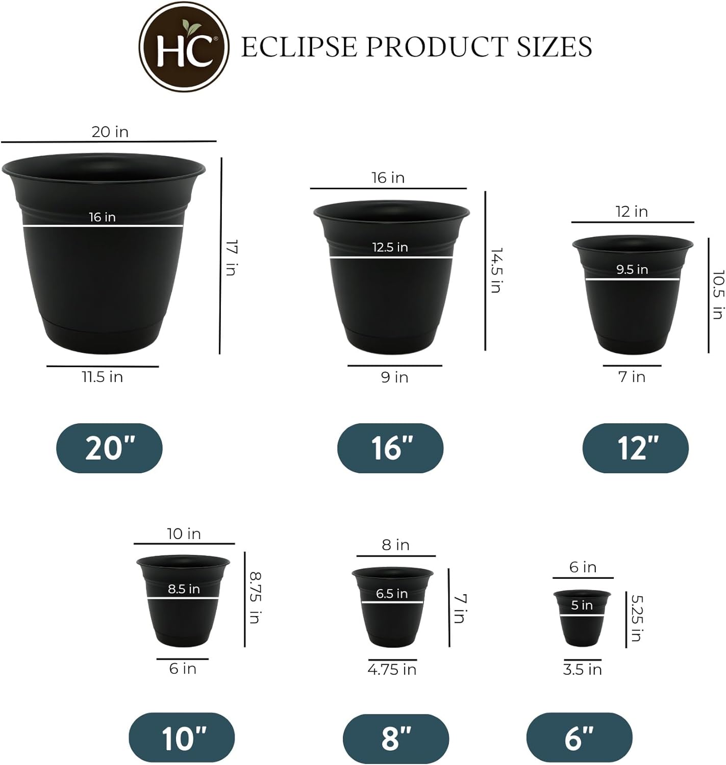 The HC Companies Eclipse Round Planter with Saucer - Outdoor & Indoor Plant Pot with Drainage Holes - Lightweight