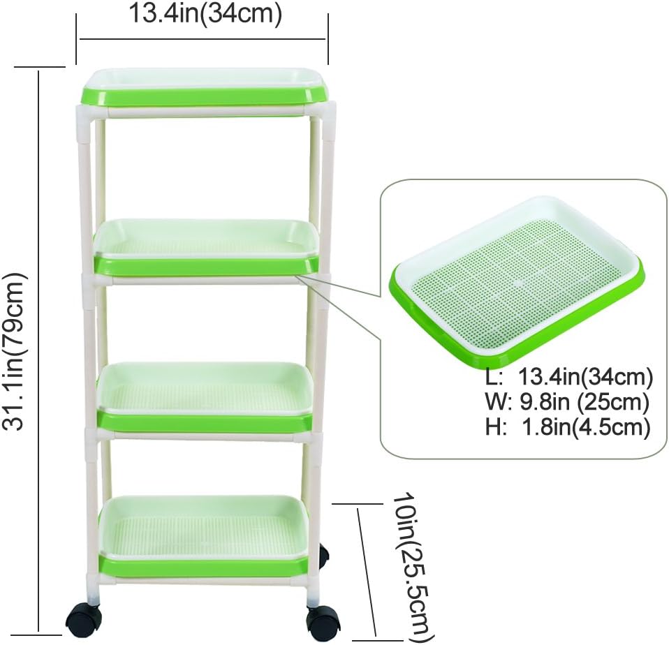 4 Layers Sprout Trays with Extra Strength Plastic Shelf Soil-Free Healthy Wheatgrass Seeds Grower & Storage Trays for