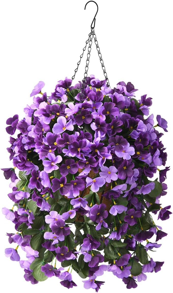 INQCMY Fake Flowers with Hanging Basket Realistic Artificial Begonias