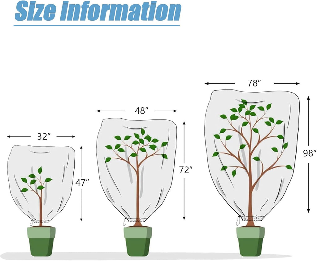 Plant Covers Freeze Protection, 78" x 98" 2.5oz/yd² Reusable Frost Cloth with Drawstring, Winter Plants Jacket Warm