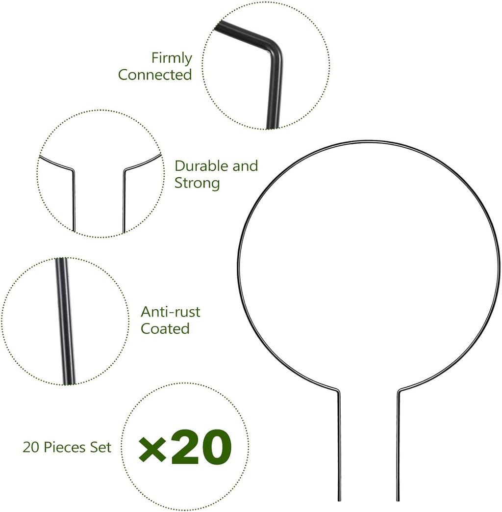 20 Pack 14.2x10.2 Inch Round Hoya Trellis Plant Trellis for Indoor Potted Plants Black Iron Small Plant Support for