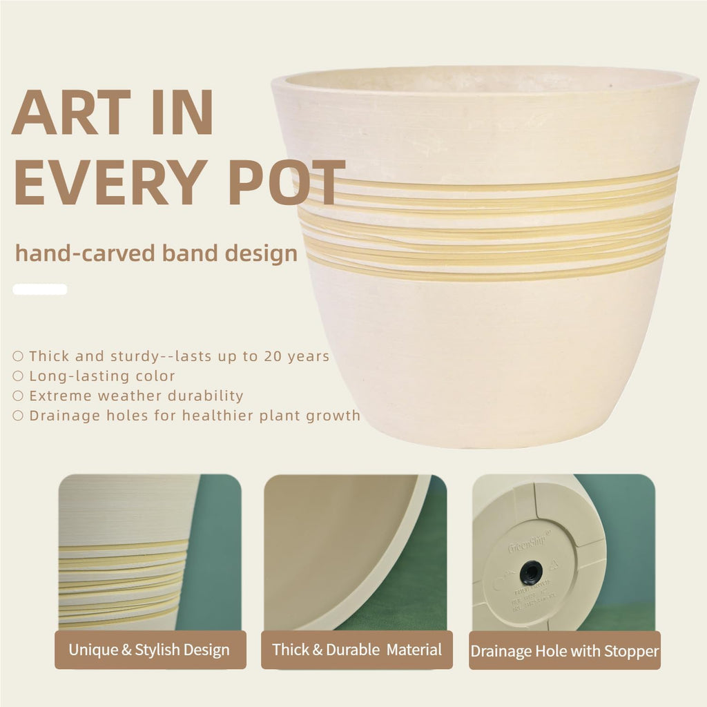 GreenShip 12 Inch Planters for Indoor Outdoor Set of 2 with Drainage Hole | Modern Flower Pots,Weather Resistant Garden