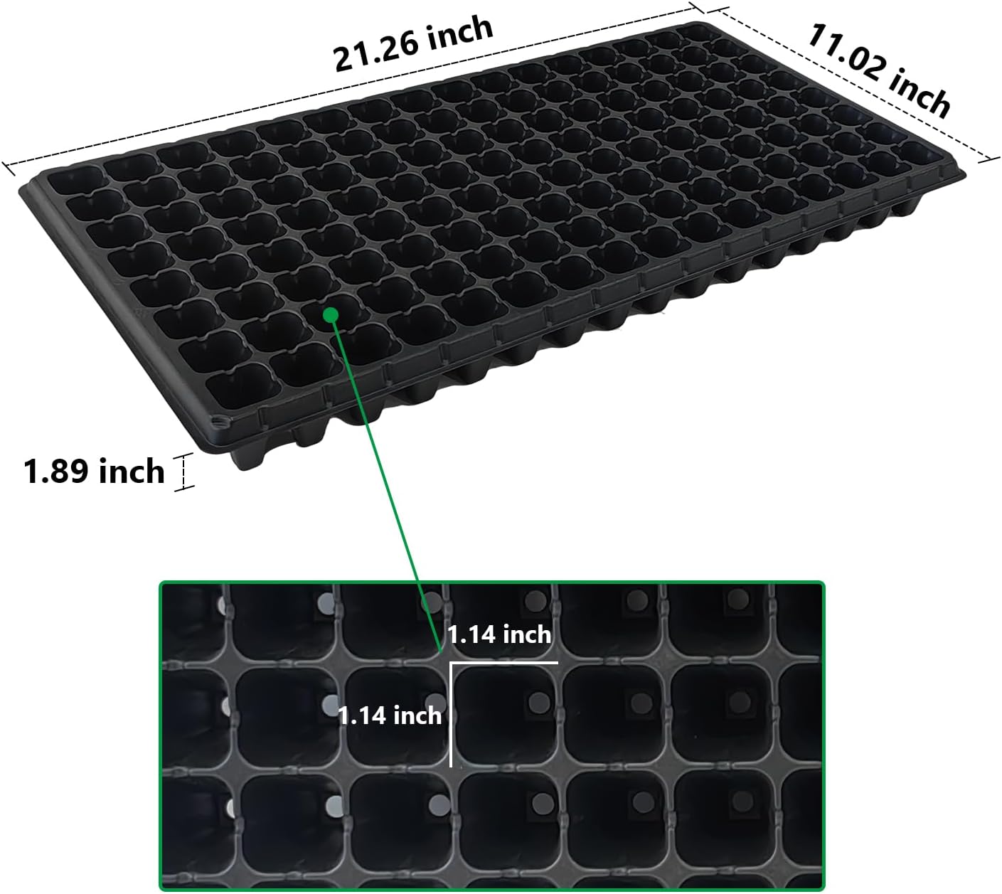 RooTrimmer 10Pcs 128 Cell Seed Starter Trays, Thick Durable Nursery 128 Cell Plug Tray Seedling Flat Plastic Shallow