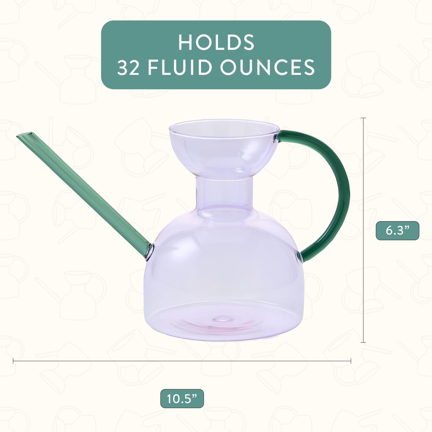 Modern Sprout Glass Watering Can w/Long Sprout - 32oz - (Purple/Emerald) | Handcrafted from Borosilicate Glass - Ideal