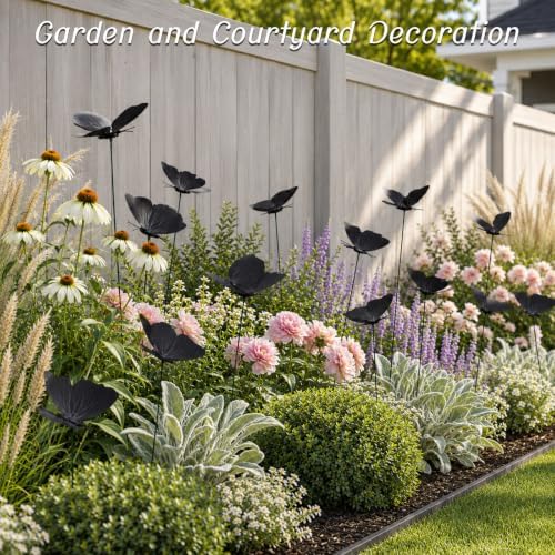 30PCS Black Butterfly Decorations Faux Garden Stakes for Halloween Decor