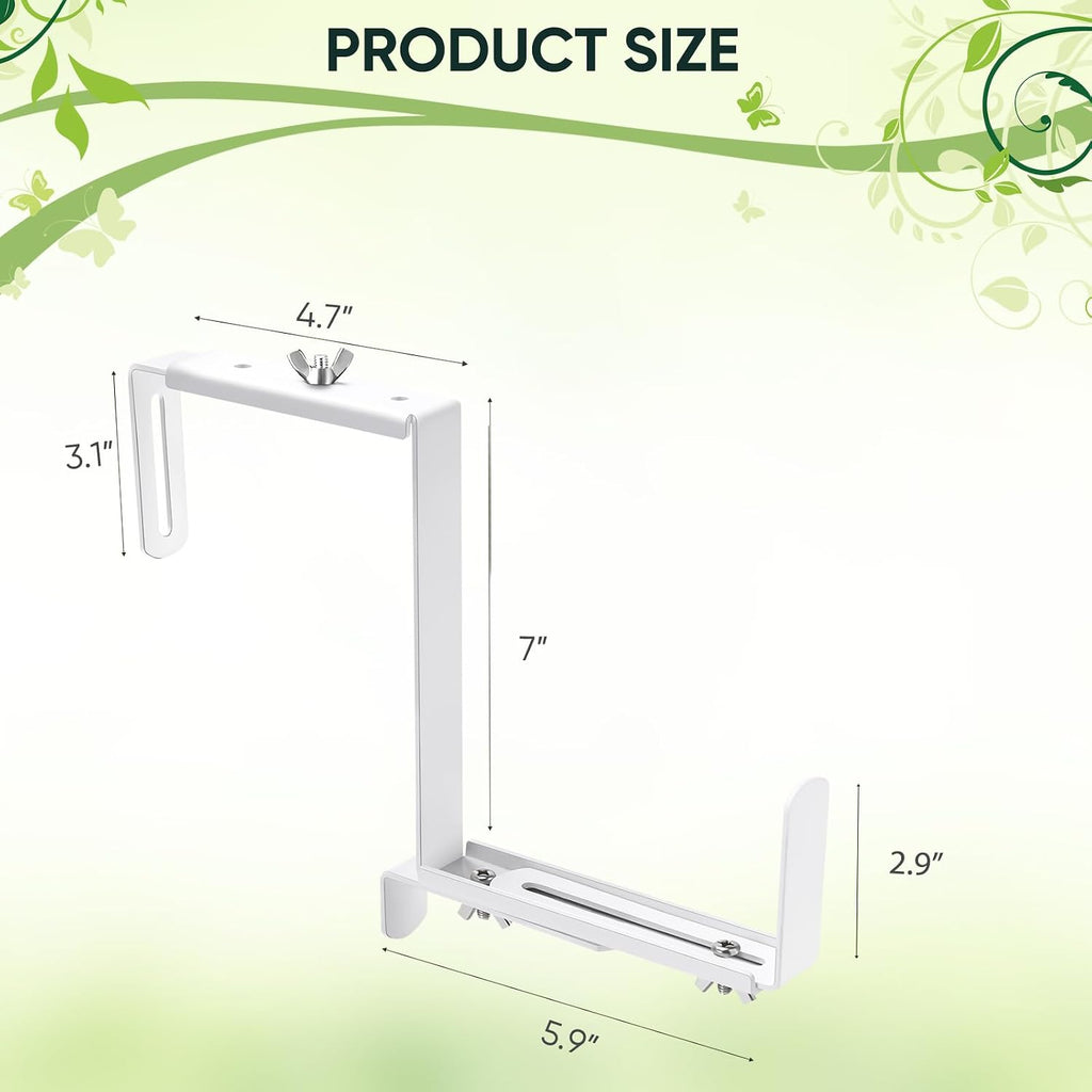 Adjustable Planter Box Bracket, Flower Box Holder Brackets for Deck Railing | White Window Box Hanging Brackets for
