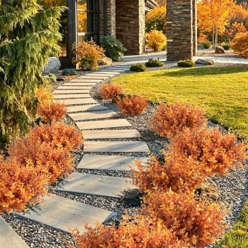RECUTMS 12Pcs 13.8" Artificial Fall Plants Faux Outdoor Plants Fake Bushes