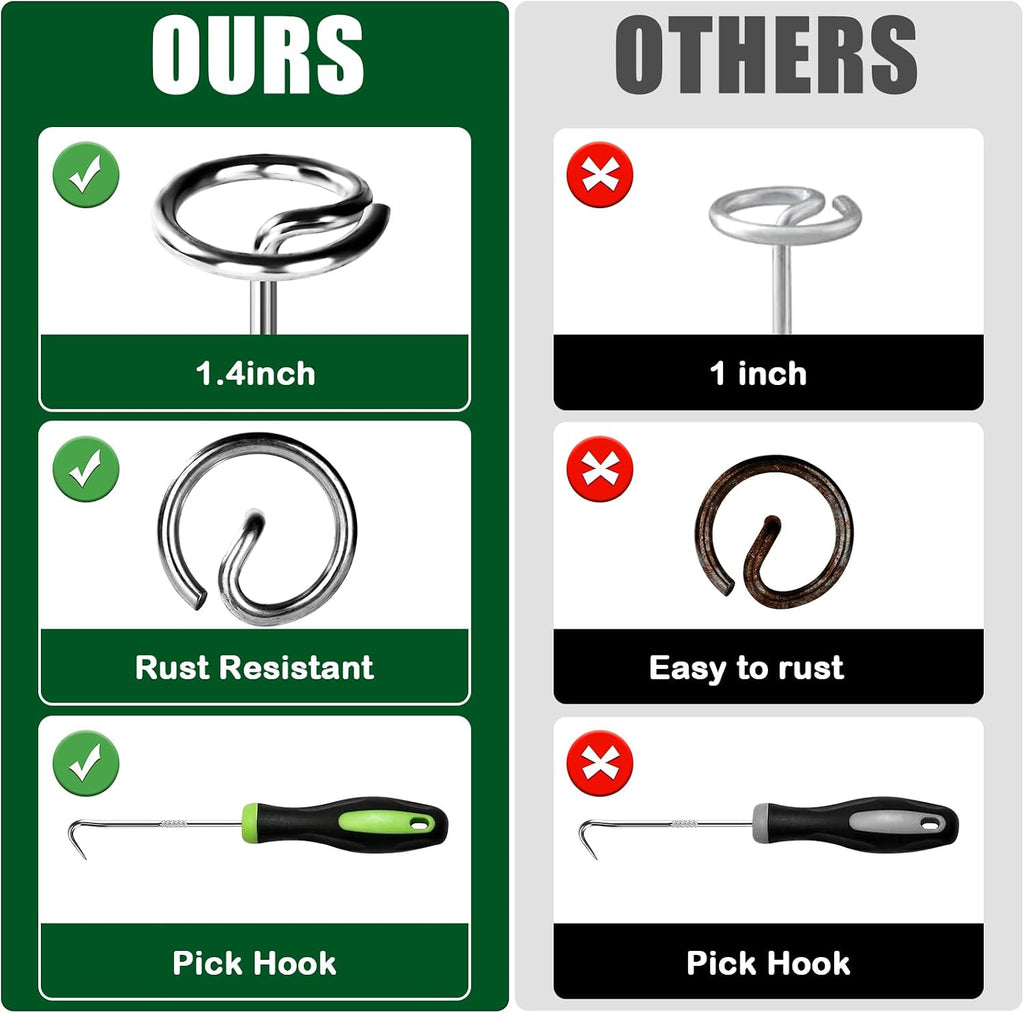 Heavy Duty Landscape Fabric Pins 8 Gauge 120 Pack with Pick Hook, 6 Inch Galvanized Round Head Garden Stakes for Weed