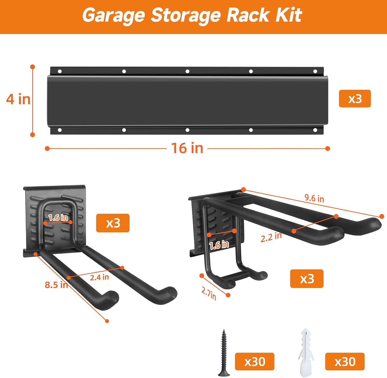 Garage Tool Organizer Wall Mount, Heavy Duty 48 Inches Garage Organization and Storage Racks for Yard Tools with 6