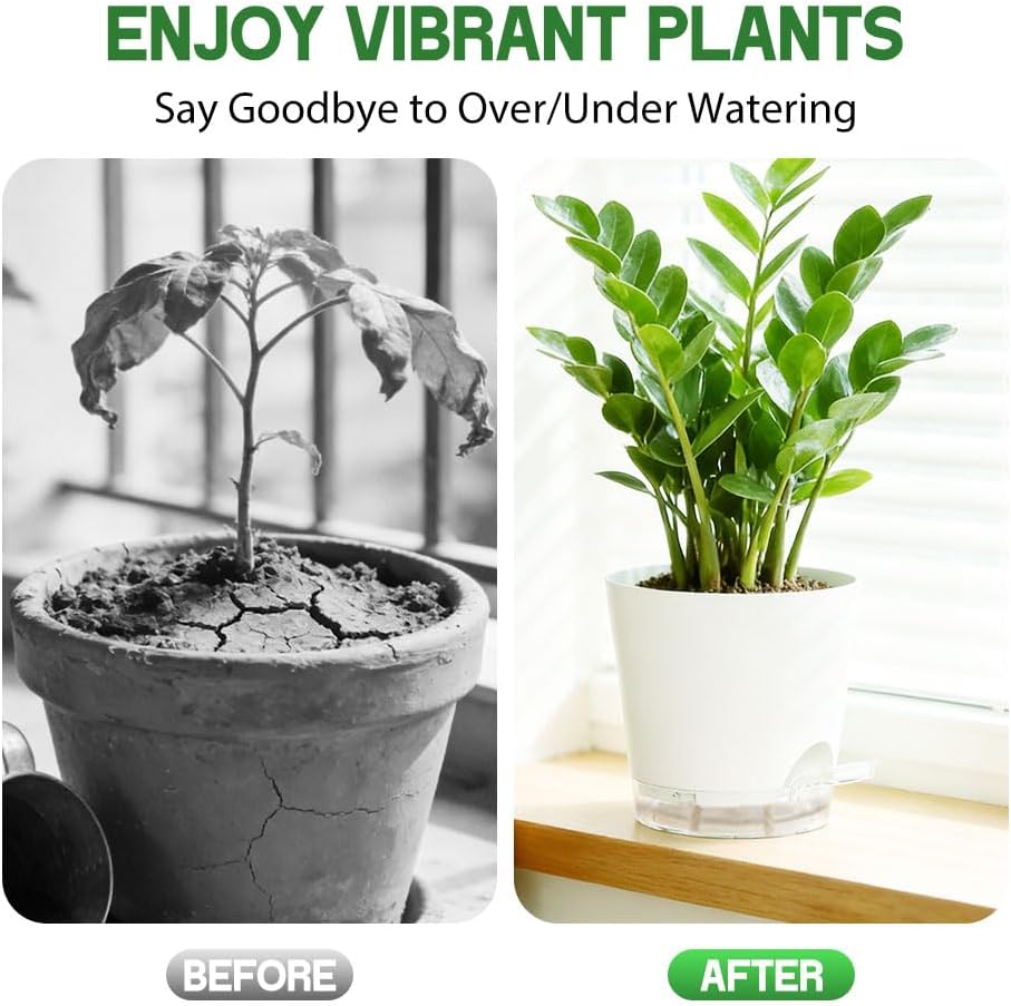 Self Watering Pots for Plants, 2026 New Flower Plant Pots with Drainage Holes, Wicking and Clear Reservoirs for