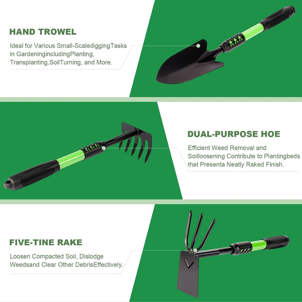 Gardening Tool, 3 Pack Lightweight Heavy Duty Spade Shovel, Garden Tools and Hand Rake with Soft Rubber Non-Slip