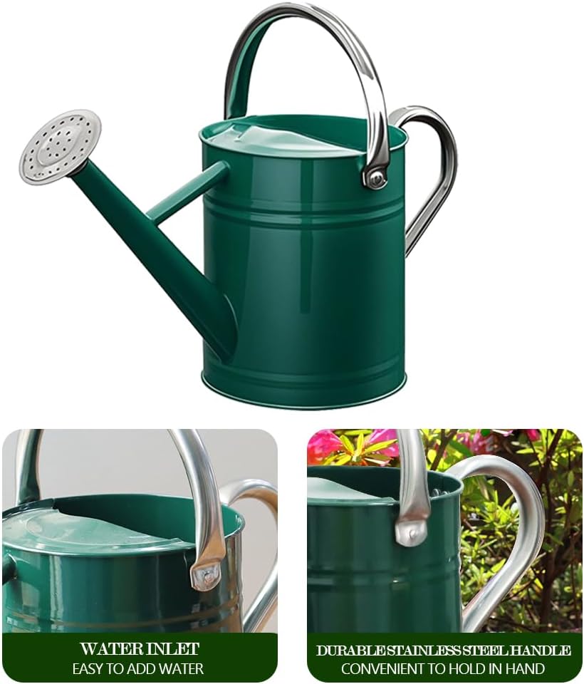 Metal Watering Can for Outdoor Plants, Watering Can Decor 1 Gallon (Green) | Galvanized Metal Watering Can with