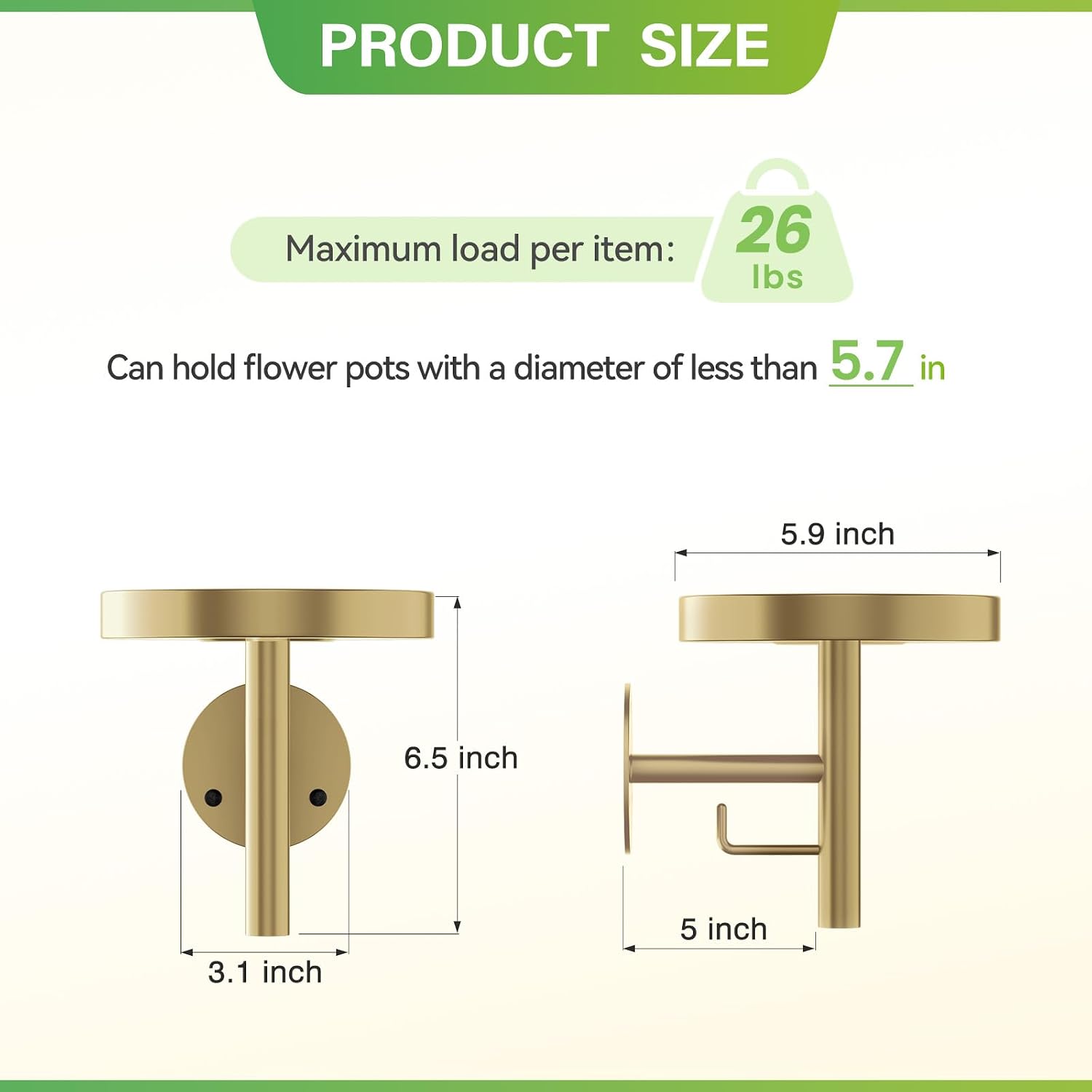 DELLAN Wall Plant Holder, 3-Pack Floating Shelves for Plants, All Gold | Wall mounted indoor hanging plants shelf &