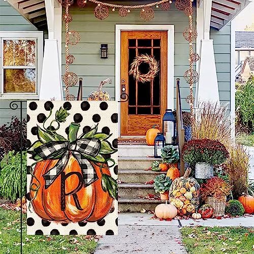 AVOIN colorlife Fall Monogram Letter R Garden Flag 12x18 Inch for Outside