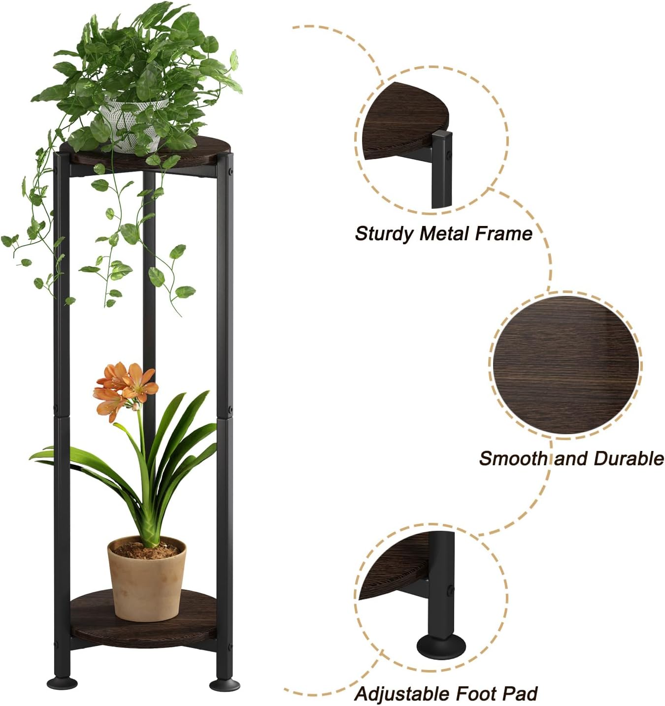 2 Tier Plant Stand Indoor Corner Tall Round Shape Plant Shelf | Modern Metal MDF board Flower Storage,Suitable tight