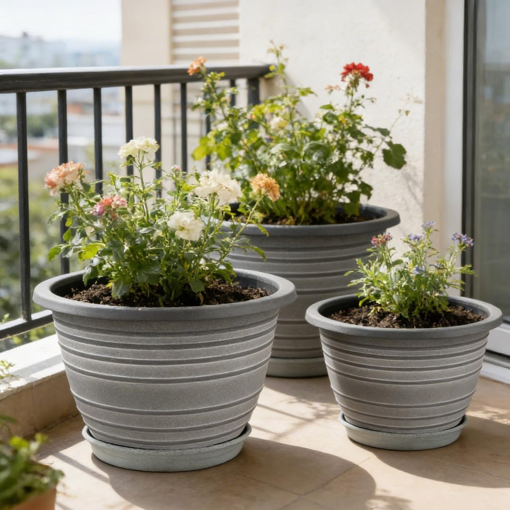 KPUVX 3 Pack 12 Inch Pots for Plants,Plastic Flower Pots Outdoor Indoor | Large Plant Pots with Drainage &