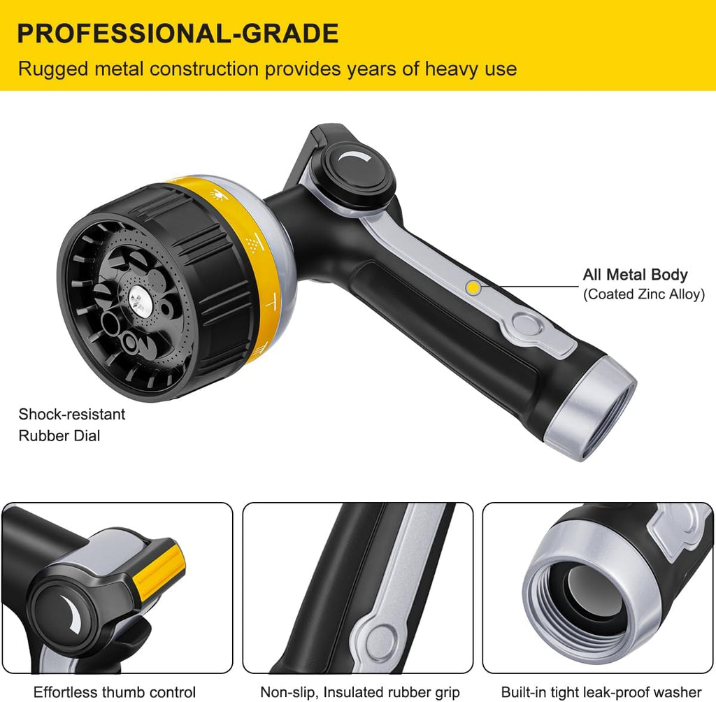 FANHAO Metal Thumb Control Garden Hose Nozzle Heavy Duty, 10 Spray Patterns | Rustproof Leak Proof, Comfortable