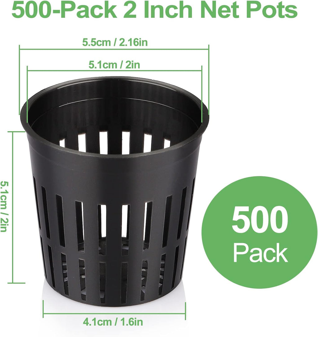500-Pack 2 Inch Hydroponics Net Pots - Slotted Mesh Net Cups for Plant Growing System - Self Watering Baskets for